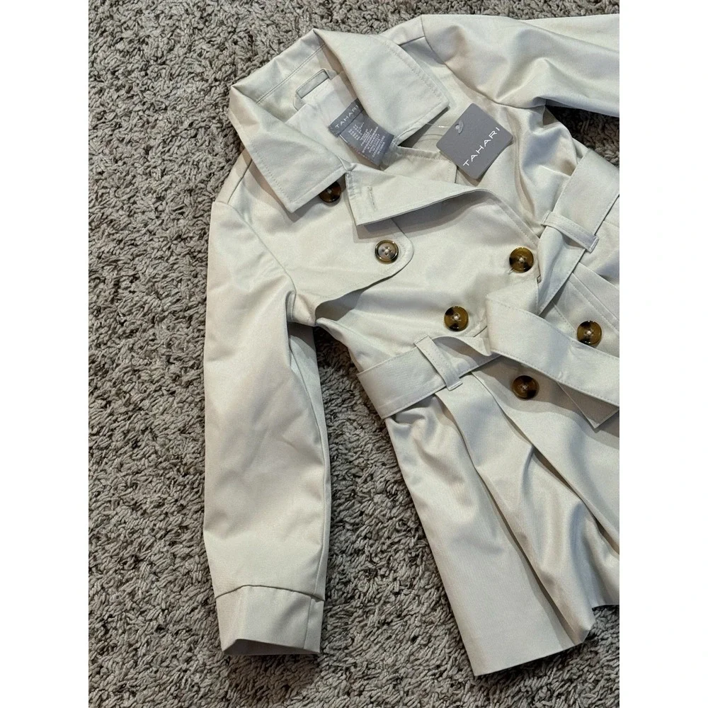 Tahari Kids Girls Trench Coat 2T Beige Belted‎ Double Breasted Classic Jacket